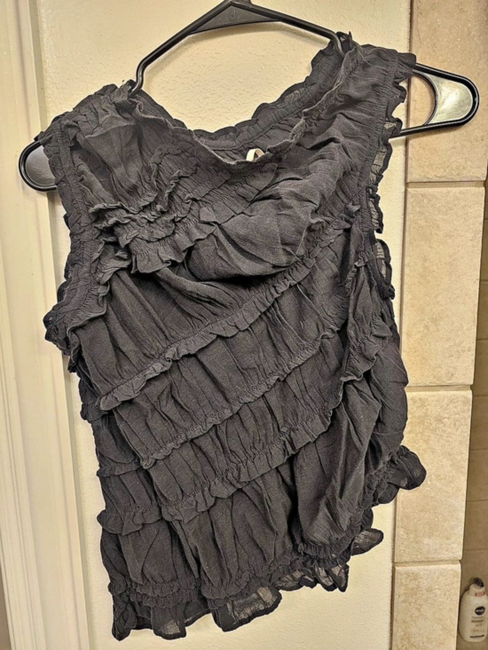 Free People Ruffle Tank Top in Black Size Medium
